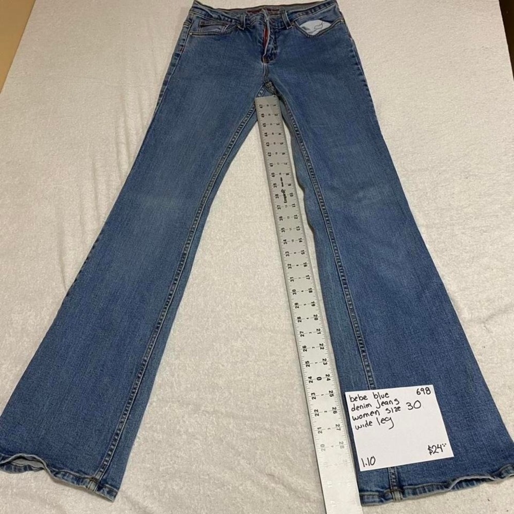 Bebe blue denim jeans women wide leg Size 30. SKU698 #denim #flared